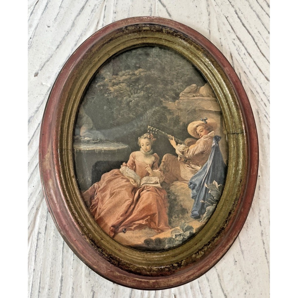 Vintage Florentine Framed Picture Music Lesson Made In Italy 6.5x8.5"